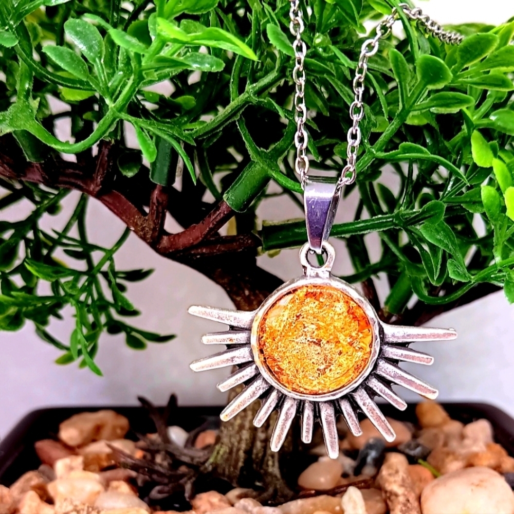 Resin Foil Sun Pendant Necklace